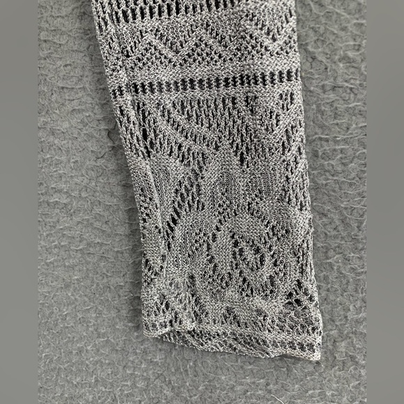 Vue Point Women S Long Sleeve Lace Croche Lined Metallic Gray Blouse Made in USA - Picture 8 of 14